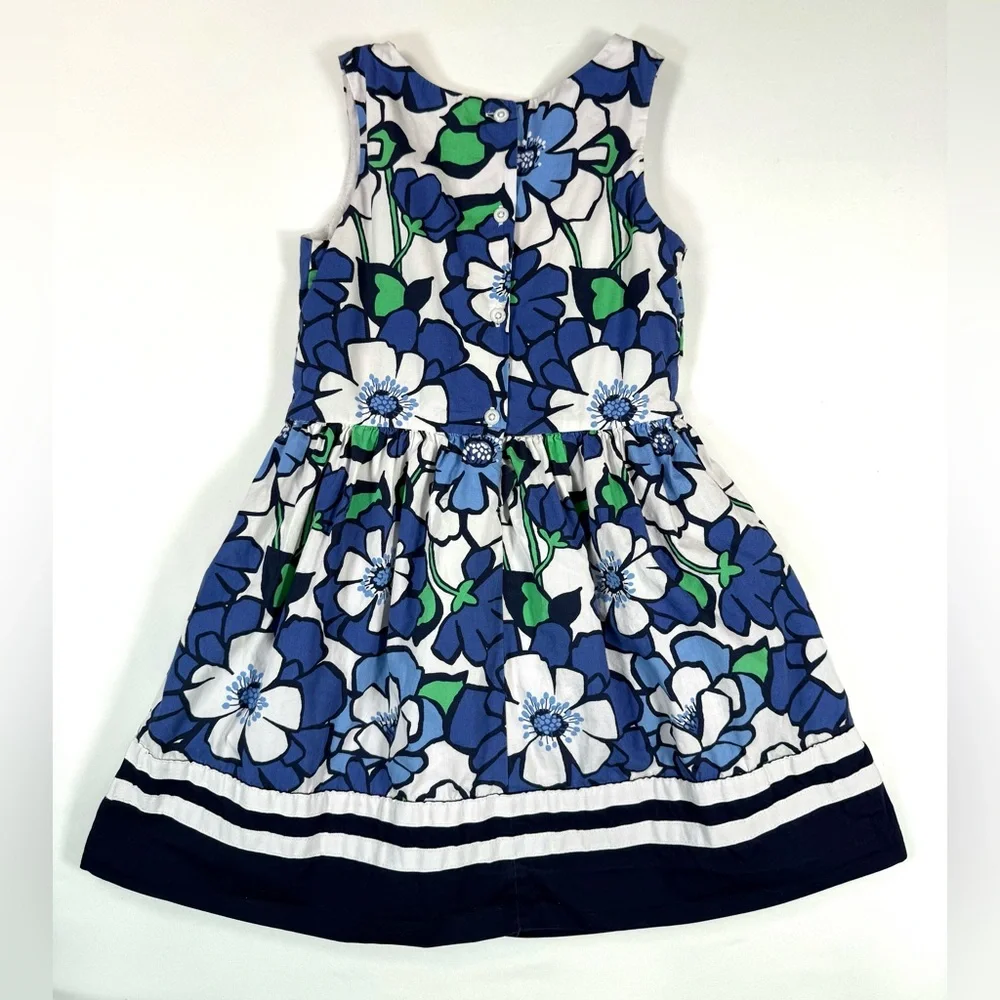GYMBOREE Girls Brilliant Blue Floral Border Dress 7 2016 Sleeveless Twirl Garden